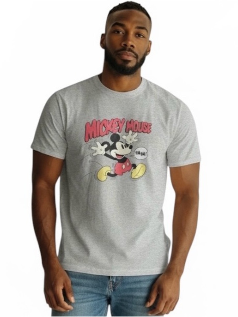 Disney Mickey Mouse Shirt Mens XL Gray Graphic Tee Cartoon Short Sleeve